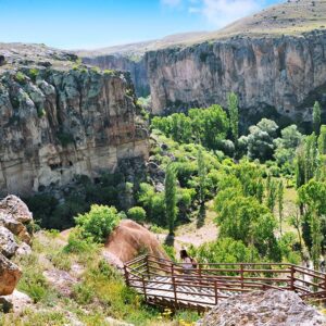 Aerial view of Ihlara Valley’s deep canyon and river