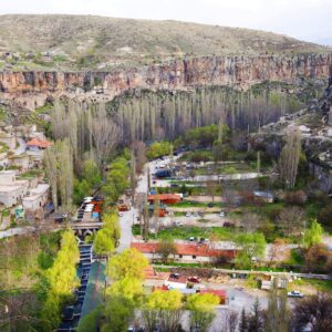 Aerial view of Belisırma village, nestled in Ihlara Valley