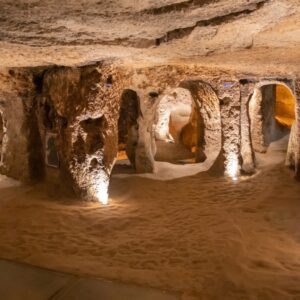 Derinkuyu’s ventilation shaft and stone doors in Cappadocia