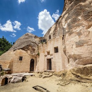 Cave dwellings and religious structures at Keslik Monastery, Turkey