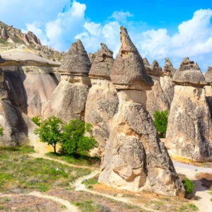 Erosion-shaped rock formations creating the Fairy Chimneys of Cappadocia
