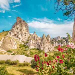 Pasabag’s towering fairy chimneys under a clear blue sky