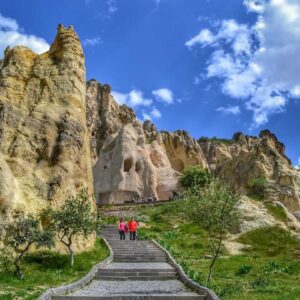 Rock-hewn monastery complex at Goreme Open-Air Museum, Turkey
