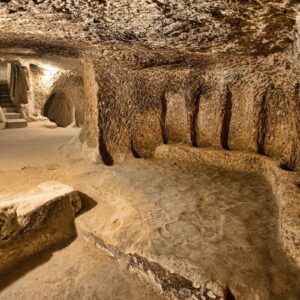 Derinkuyu Underground City deep tunnels, Cappadocia, Turkey