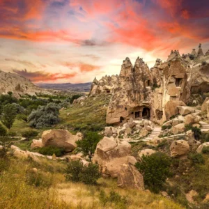 Ancient rock-hewn churches in Zelve, an open-air museum in Cappadocia