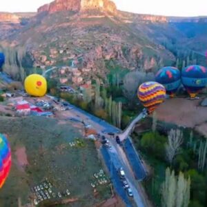 Aerial view of Soganli Valley with fairy chimneys and hidden churches