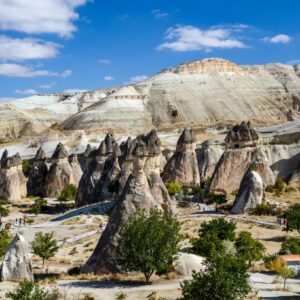 Aerial view of Pasabag (Monks Valley) with iconic rock pillars