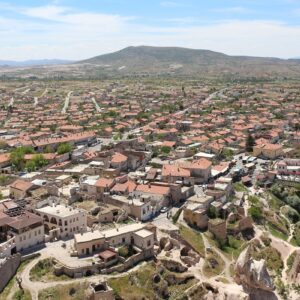 Scenic view of Cappadocia from Uchisar, with fairy chimneys and valleys