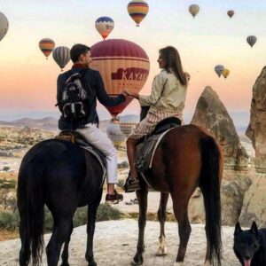 Sunset horseback riding tour in Cappadocia with stunning valley views
