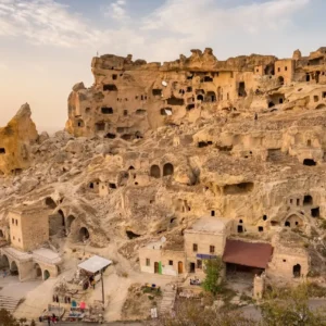 Cavusin Village ancient rock-cut dwellings, Cappadocia, Turkey