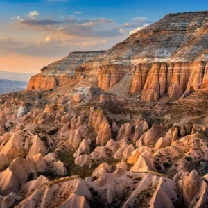 Sunset over Red Valley, Cappadocia, with red rock formations