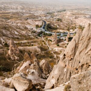 Golden light over Cappadocia’s rocky landscapes