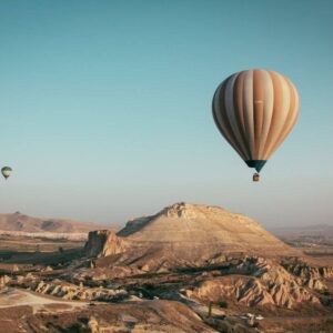 Hot air balloons over Cappadocia at sunrise