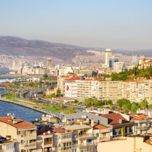 Awesome aerial view of scenic coastline of Izmir, Turkey