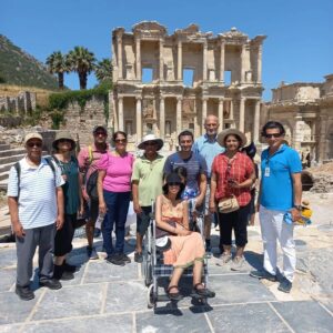 Guests marvel at the grandeur of the Celsus Library in Ephesus