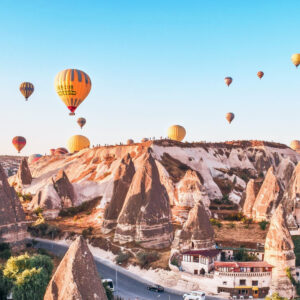 Hot air balloons over the magical terrain of Cappadocia