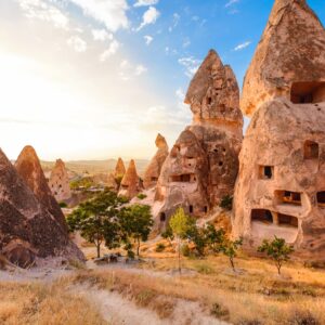 Ancient cave homes carved into volcanic rock in Cappadocia