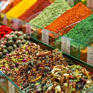 Spices-and-fruit-herbal-tea-and-dried-vegetables-on-market